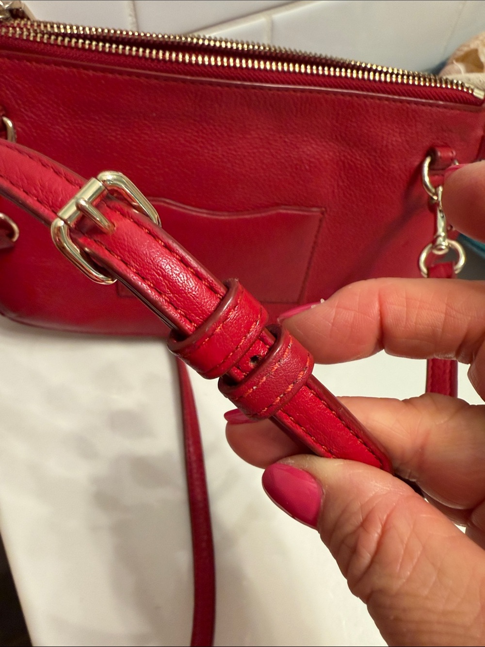 Coach Red Leather Crossbody Bag with Gold Accent - Picture 10 of 11